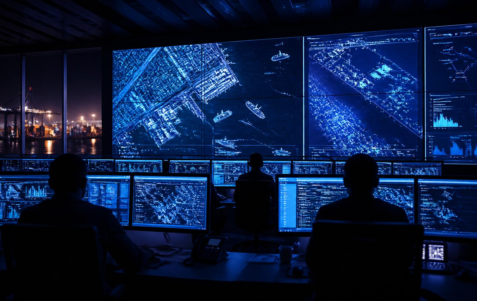 Centro de controle operacional monitorando rotas internacionais